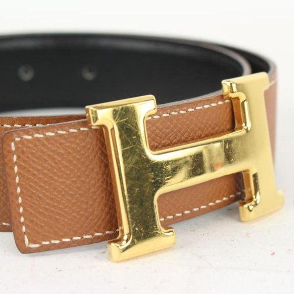 Hermès 32mm Reversible H Logo Belt Kit Brown x Black x Gold 1H96a